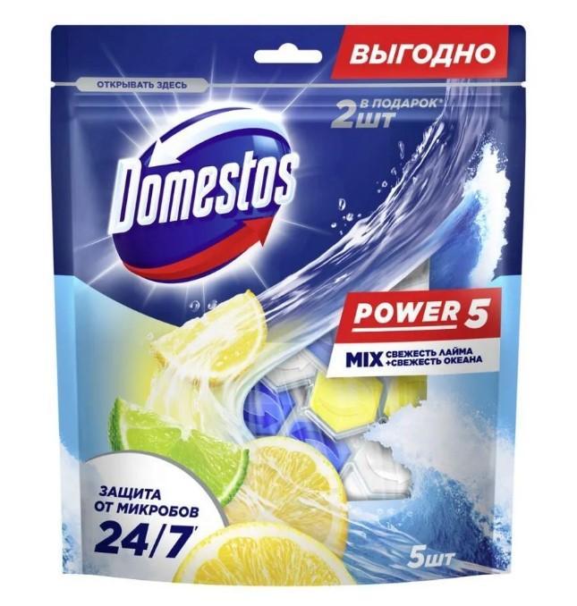 Блоки для унитаза Domestos Power 5 Свежесть лайма и Свежесть океана 5 шт., дой-пак