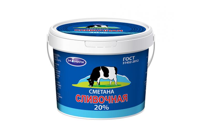 Сметана Экомилк сливочная 20%, 700 гр., ведро