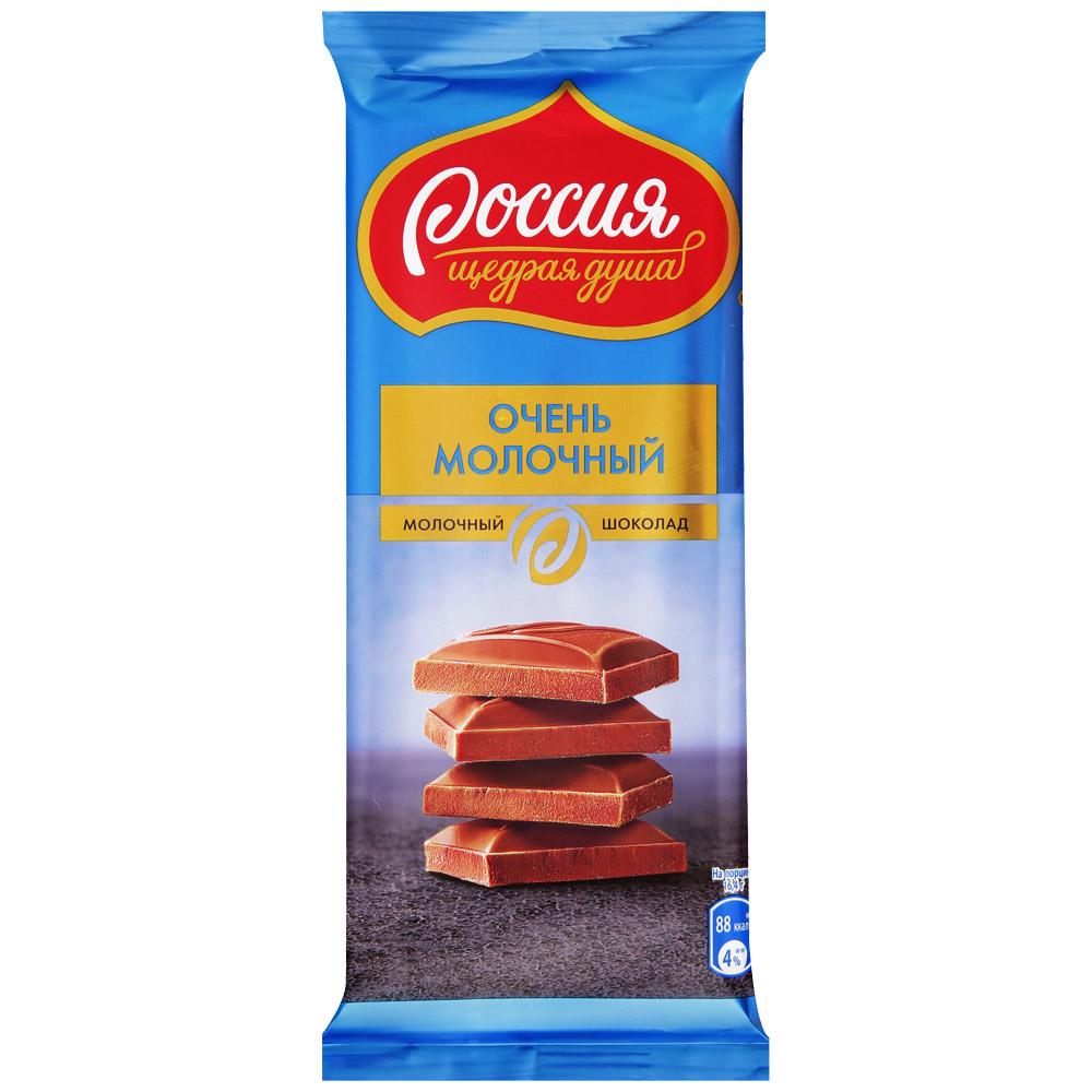 Шоколад Россия Щедрая душа молочный 82 гр., флоу-пак