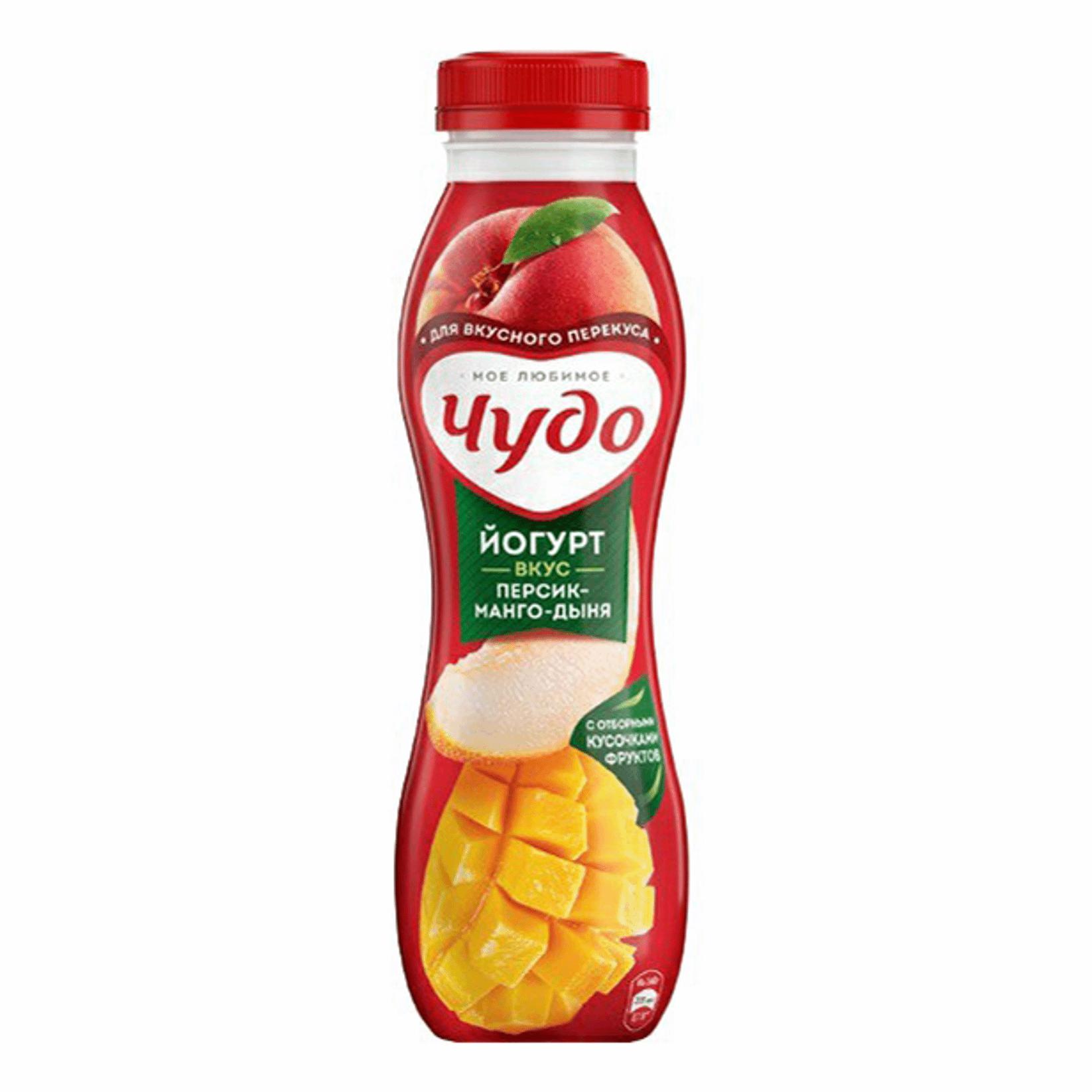 Йогурт питьевой Чудо персик-манго-дыня 1,9% 260 мл., ПЭТ