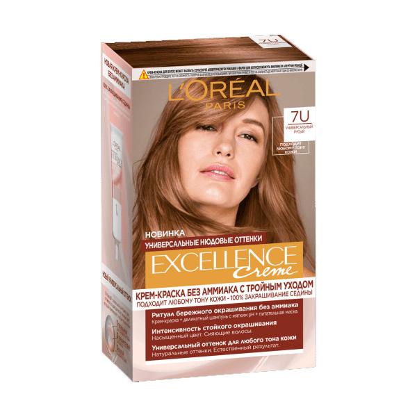 Краска для волос L'Oreal Excellence Univ Nudes  краска для волос 7U, 268 гр., картон