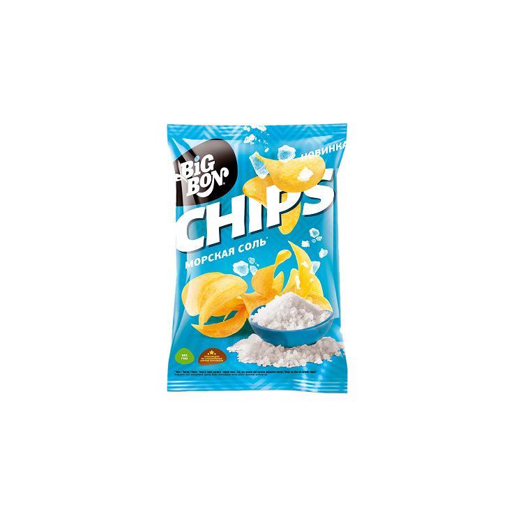 Чипсы BIGBON из сырого картофеля с морской солью 140 гр., флоу-пак