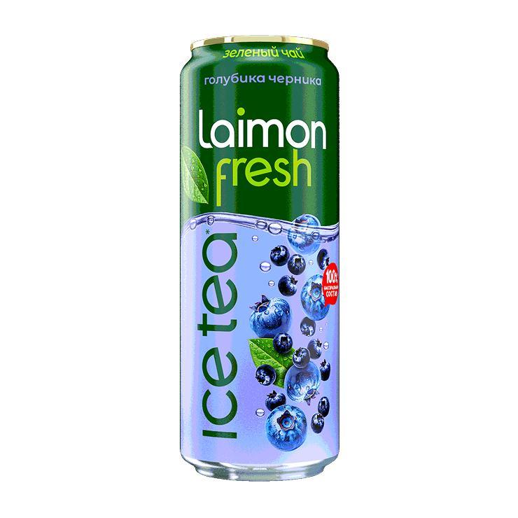 Чай холодный Laimon fresh голубика черника зеленый сокосодержащий из смеси фруктов с экстрактом зеленого чая 450 мл., ж/б