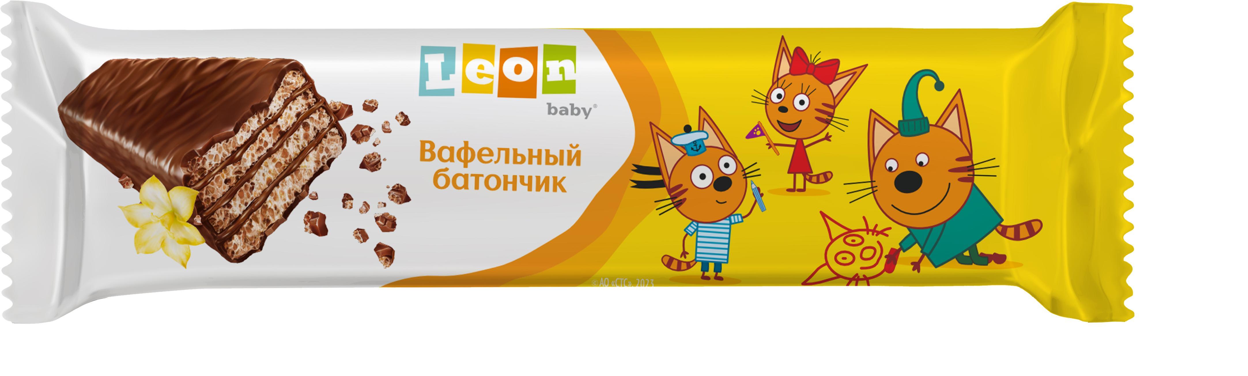 Вафельный батончик Leon baby Три кота 35 гр., флоу-пак