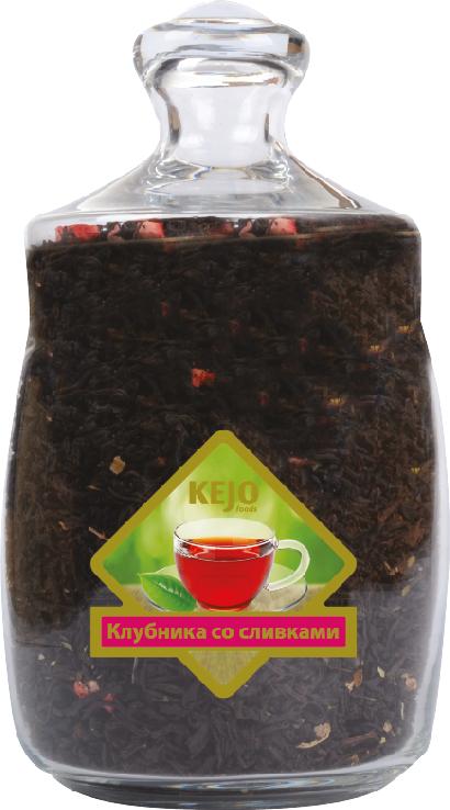 Чай черный Kejofoods Клубника со сливками 175 гр., стекло