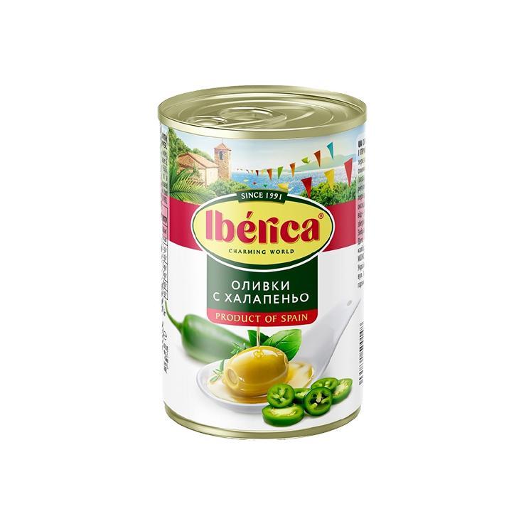 Оливки IBERICA с халапеньо 300 гр., ж/б