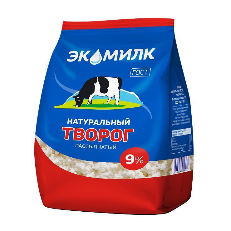 Творог Экомилк рассыпчатый 9% 280 гр., флоу-пак