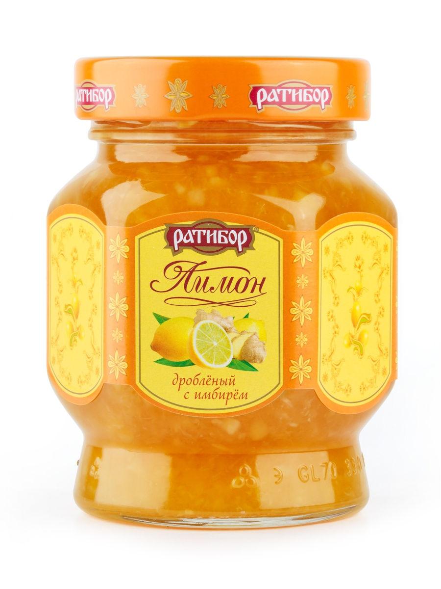 Лимон Ратибор дробленый с имбирем, 365 гр., стекло