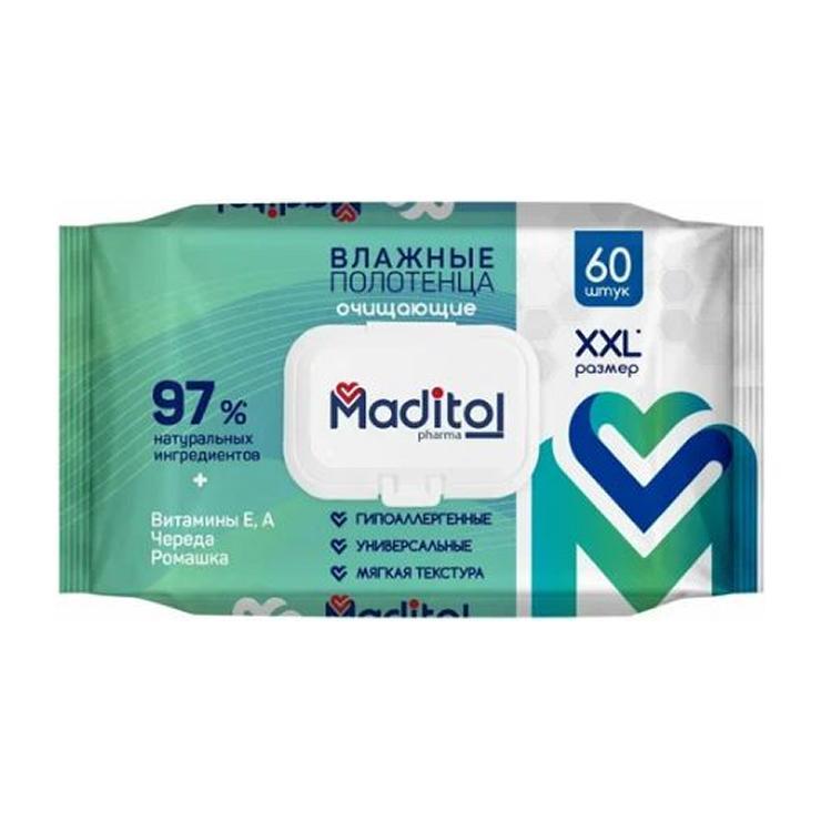 Полотенца влажные Maditol очищающие с крышкой 60 шт., флоу-пак