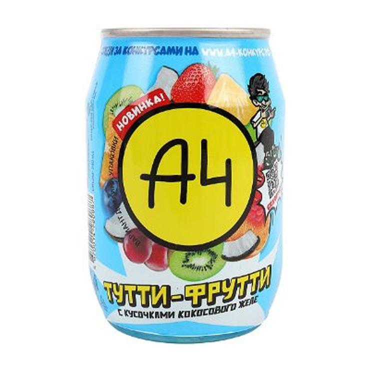 Напиток негазированный А4 тутти фрутти с кусочками кокосового желе 240 мл., ж/б