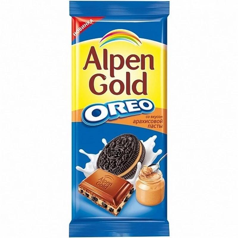 Шоколад Alpen Gold Oreo молочный со вкусом арахисовой пасты 95 гр., флоу-пак