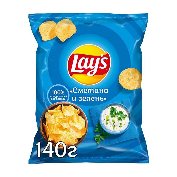 Чипсы Lay's сметана зелень 140 гр., флоу-пак