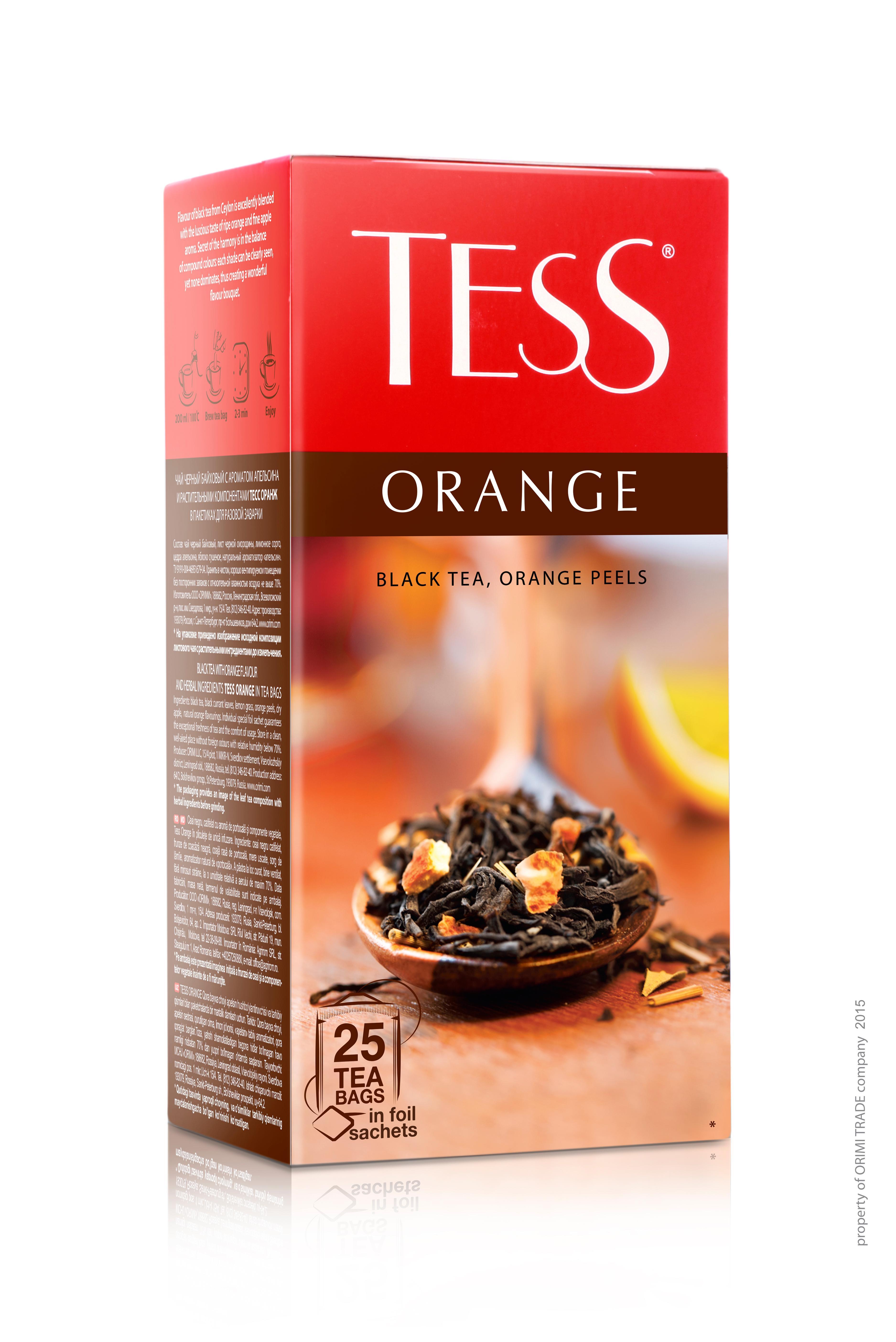 Чай Tess Orange черный с цедрой апельсина 25 пакетиков 37.5 гр., картон