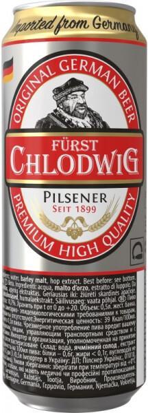 Пиво Furst Chlodwig Premium светлое фильтрованное 4,8% 500 мл., ж/б