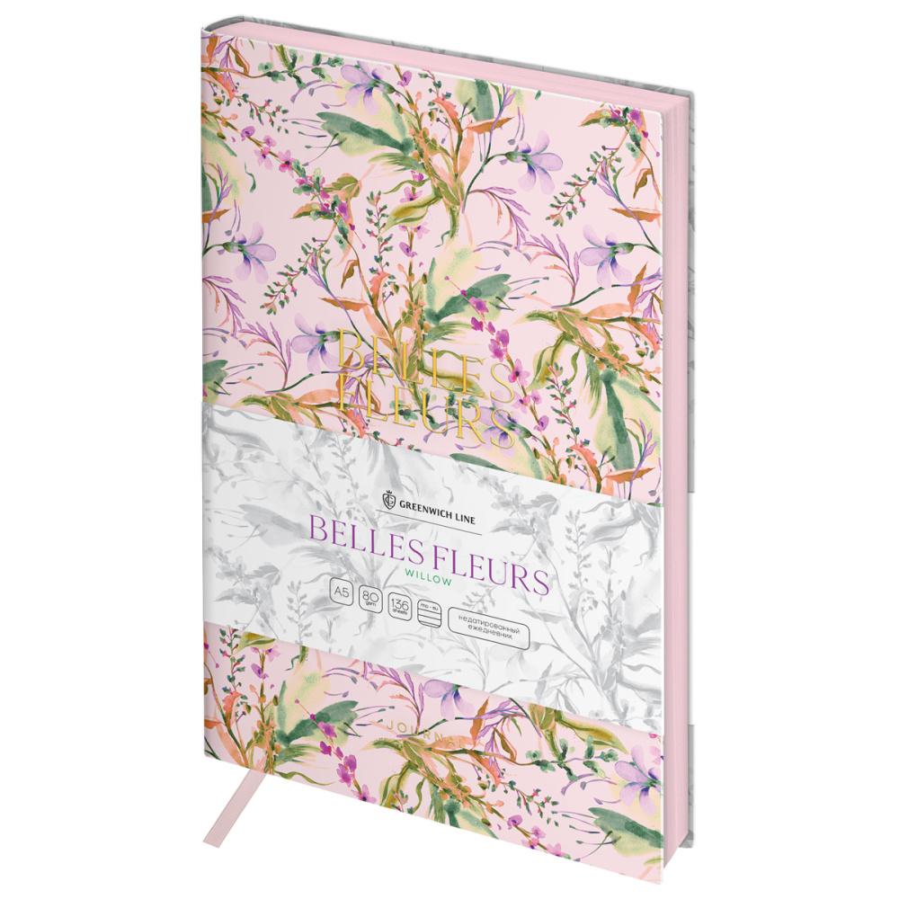 Ежедневник недатированный Greenwich Line Belles Fleurs. Willow А5 136 листов тонированный блок фольгированый срез кожзам., пакет