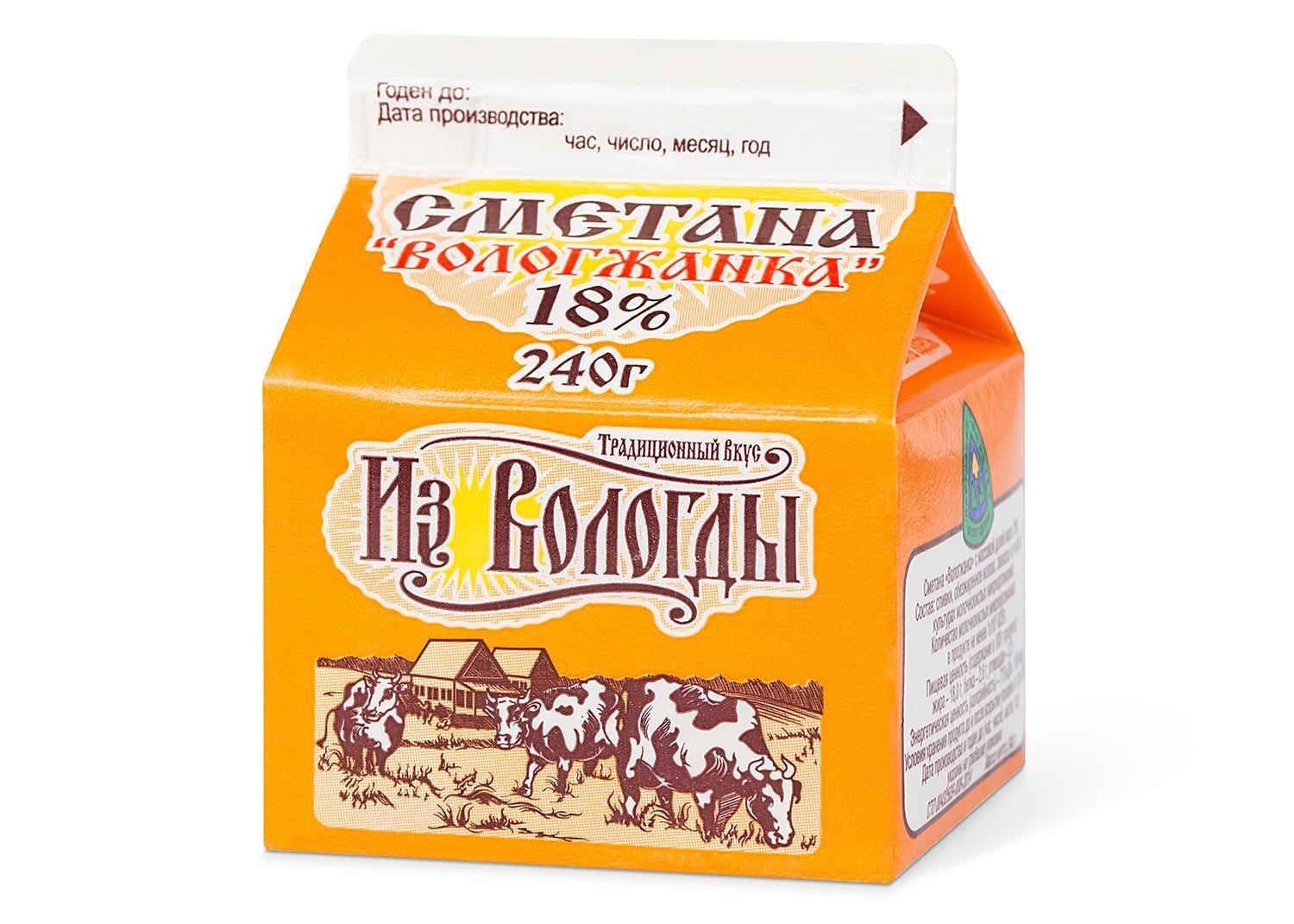 Сметана Вологжанка 18%, 240 гр., тетра-пак