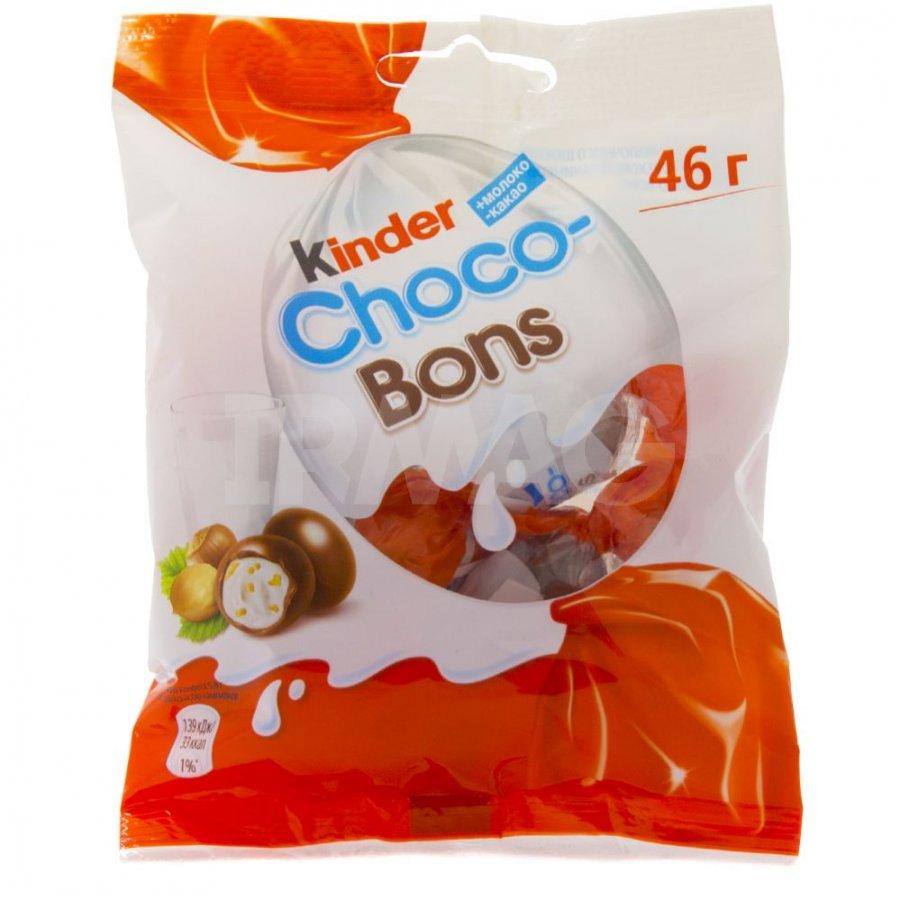 Конфеты Kinder Choco Bons из молочного шоколада с молочно-ореховой начинкой 46 гр., флоу-пак, 12 шт.