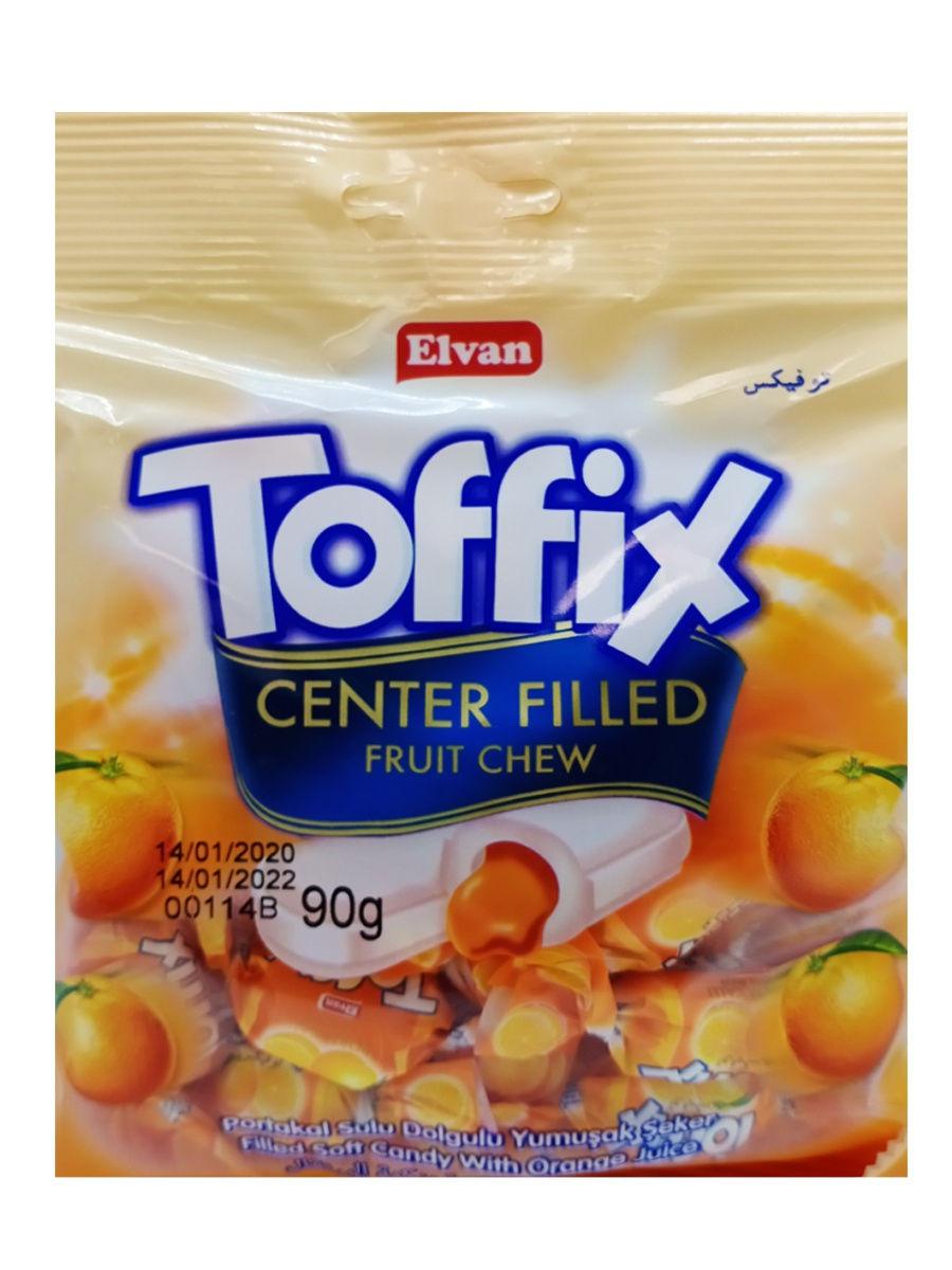 Конфеты жевательные мягкие Toffix с апельсином 90 гр., флоу-пак