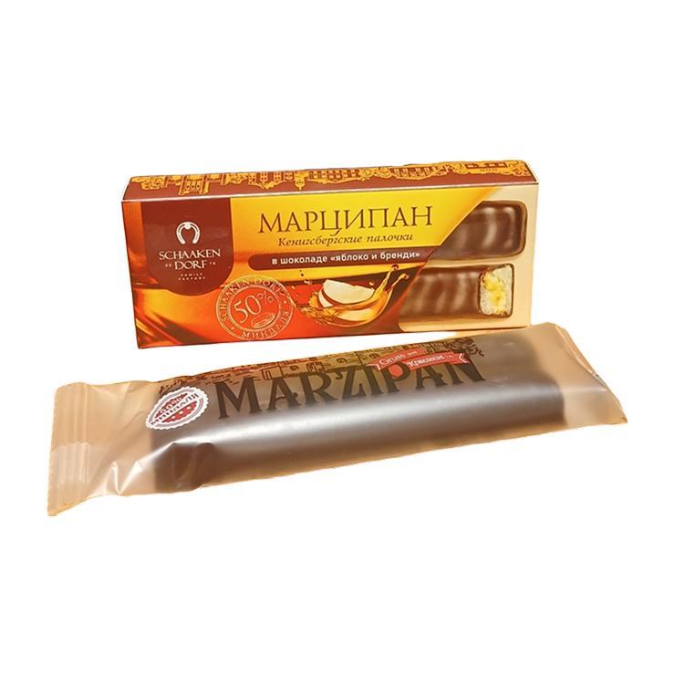 Марципановые палочки ШААКЕН ДОРФ с яблоком и Бренди в темном шоколаде 50 гр., картон