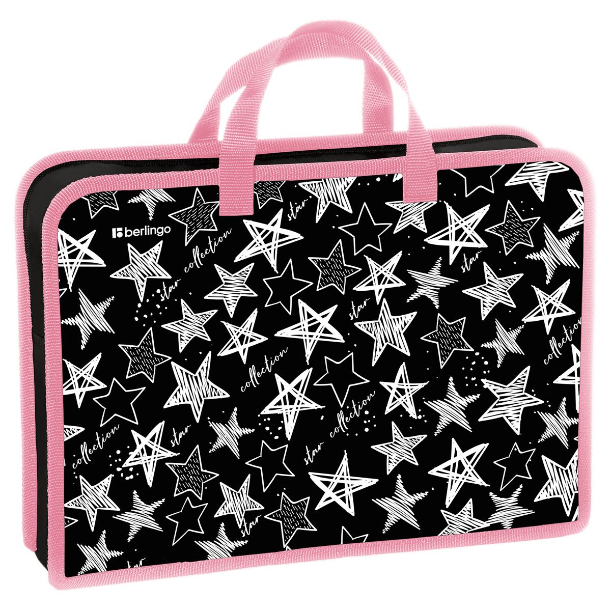 Папка Berlingo Glossy stars с ручками 1 отделение А4 340 х 245 х 75 мм на молнии пластиковая., пакет