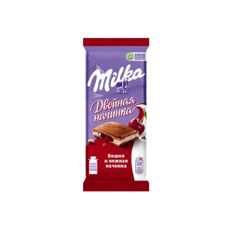 Шоколад Milka вишня и нежная начинка молочный 80 гр., флоу-пак