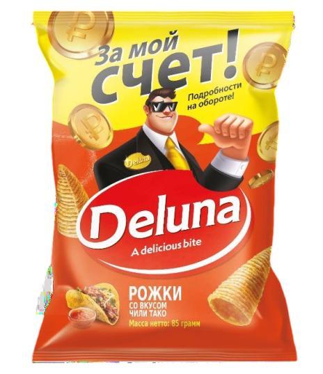 Снеки кукурузные Deluna Рожки со вкусом чили тако 85 гр., флоу-пак