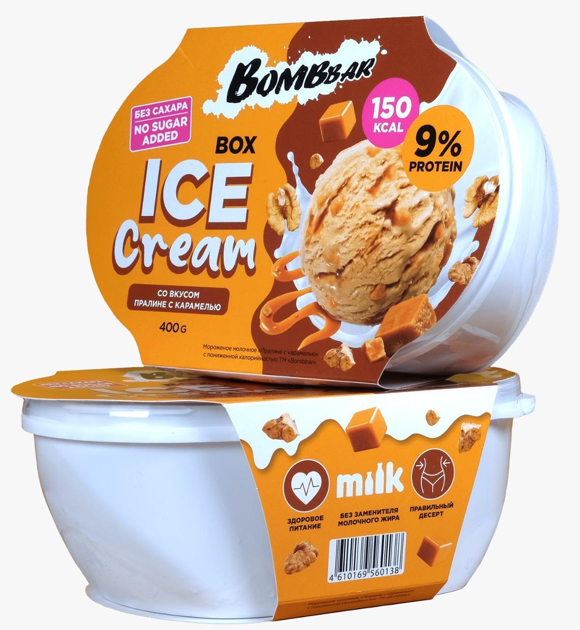 Мороженое Bombbar молочное пралине с карамелью, 400 гр., ПЭТ