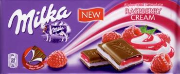 Шоколад, батончик  Raspberry Cream, Milka, 100 гр., флоу-пак