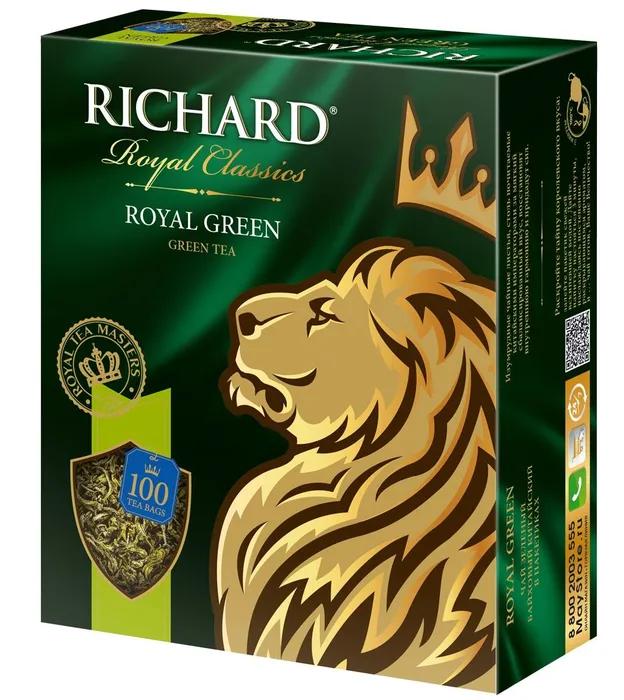 Чай зеленый Richard Royal Green 100 пакетиков 200 гр., картон