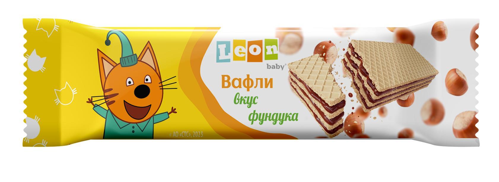 Вафли Leon baby Три кота вкус фундука 27 гр., флоу-пак