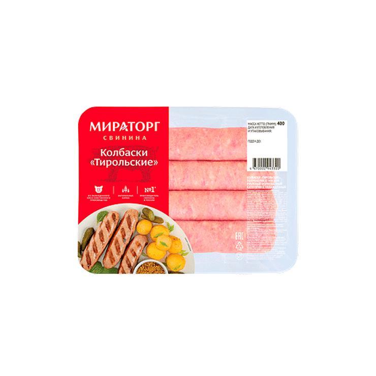 Колбаски Мираторг тирольские свиные замороженные 400 гр., лоток