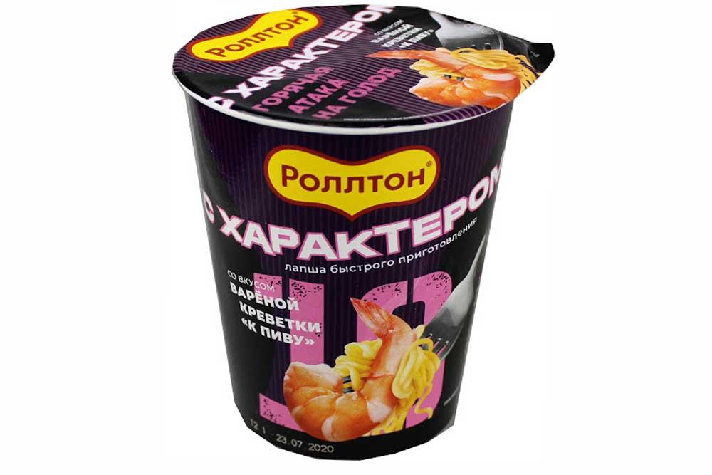 Лапша быстрого приготовления Роллтон со вкусом вареной креветки к пиву 70 гр., стакан