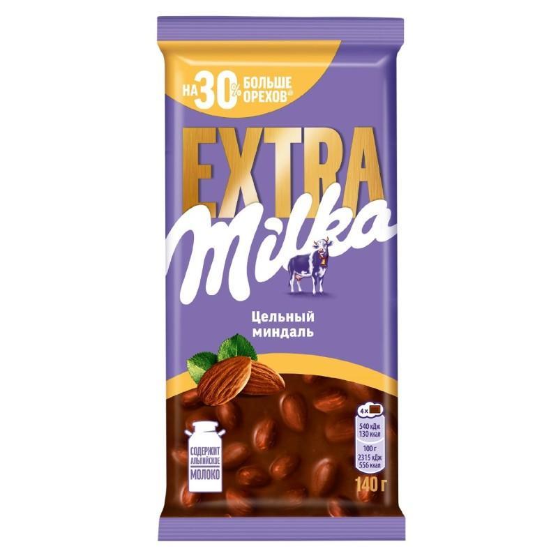 Шоколад Milka Extra цельный миндаль молочный 140 гр., флоу-пак