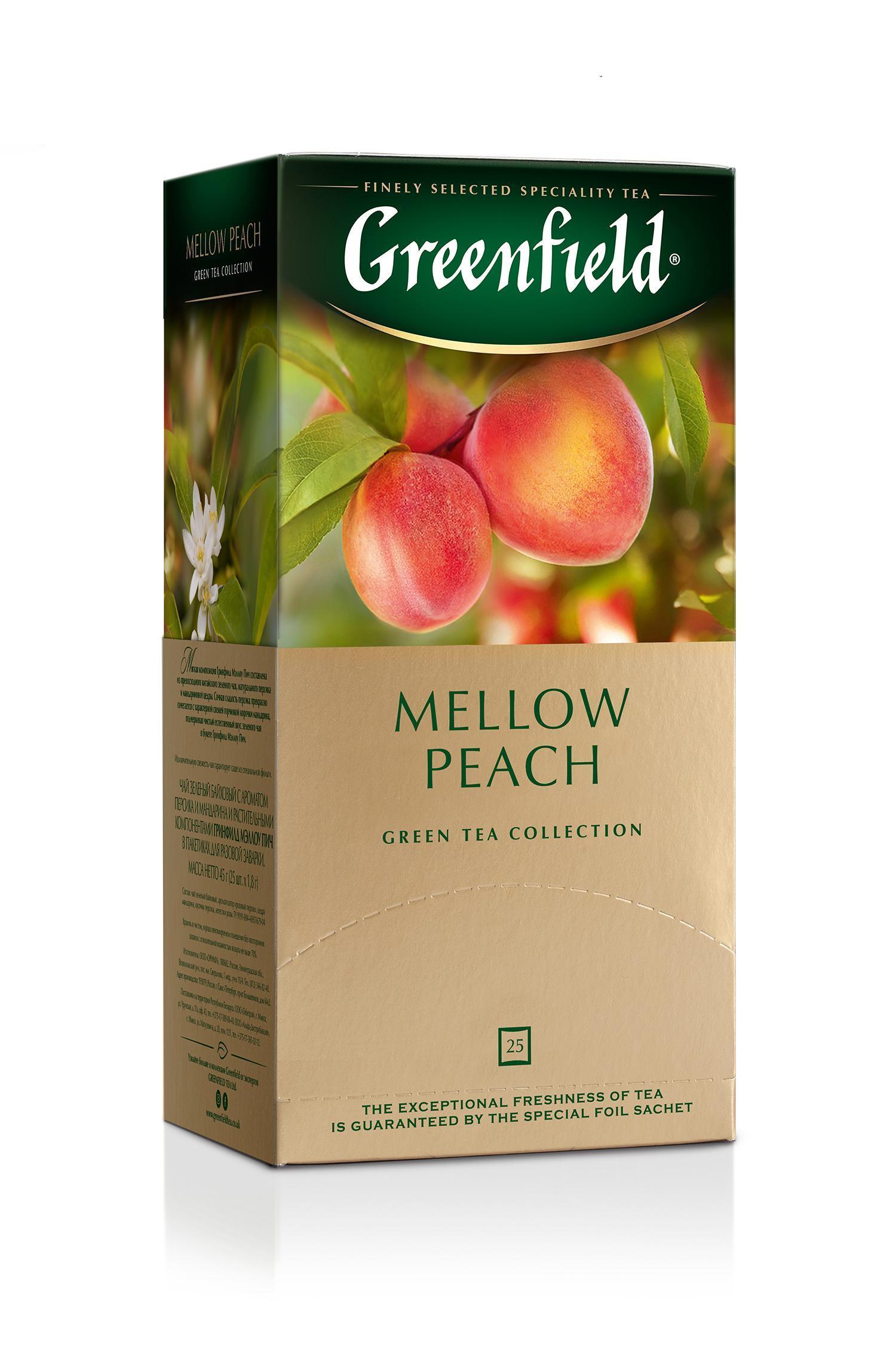 Чай Greenfield зеленый Peach Mellow 25 пакетиков 45 гр., картон