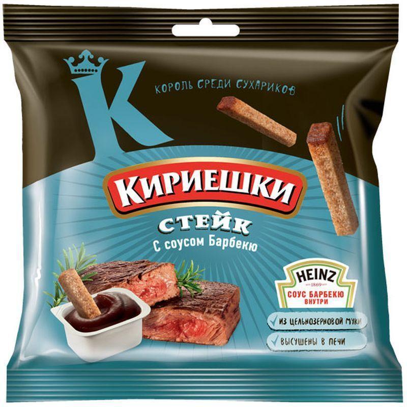 Сухарики Кириешки Стейк + соус Heinz Барбекю 60 гр., флоу-пак