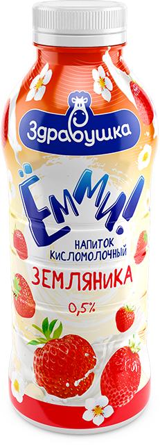 Напиток кисломолочный Здравушка Клубника 0,5%, 430 мл., ПЭТ
