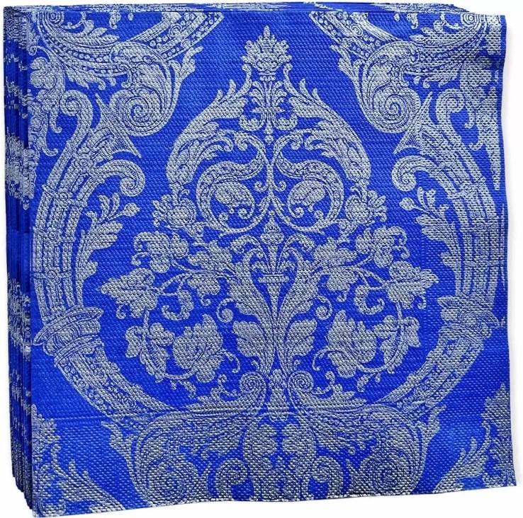 Салфетки бумажные Art Bouquet Royal Серебро на синем 3 слоя 40х40 см. 20 шт., пленка