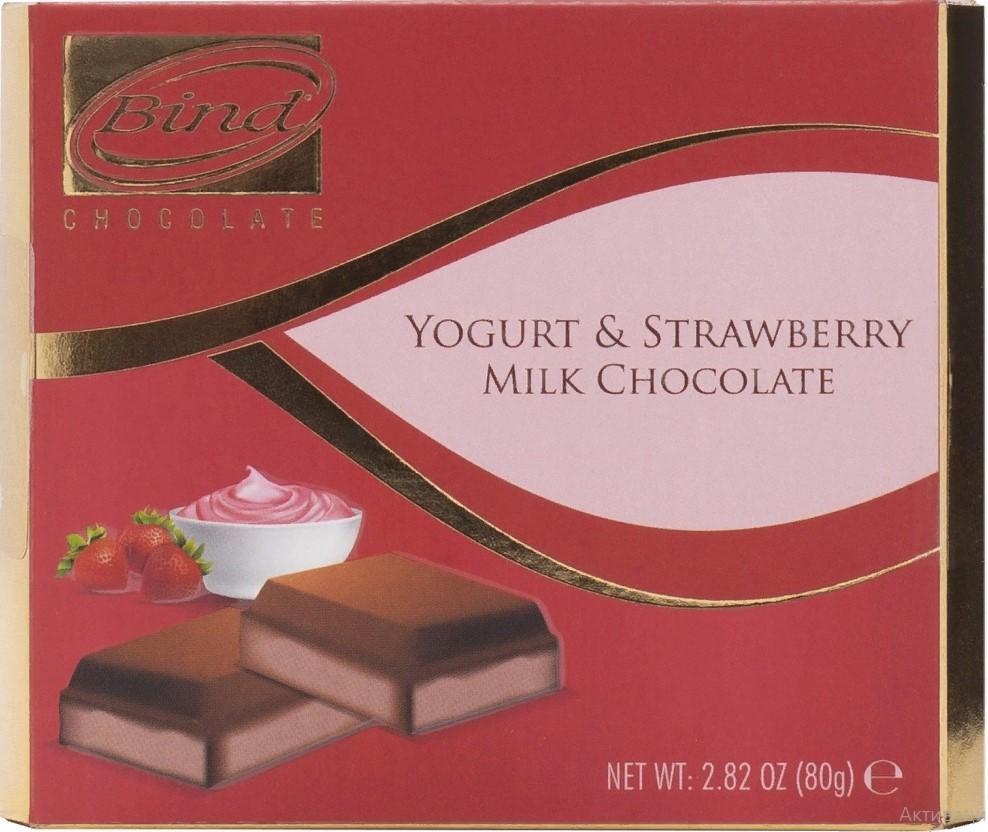 Шоколад Bind молочный йогурт клубника 80 гр., картон