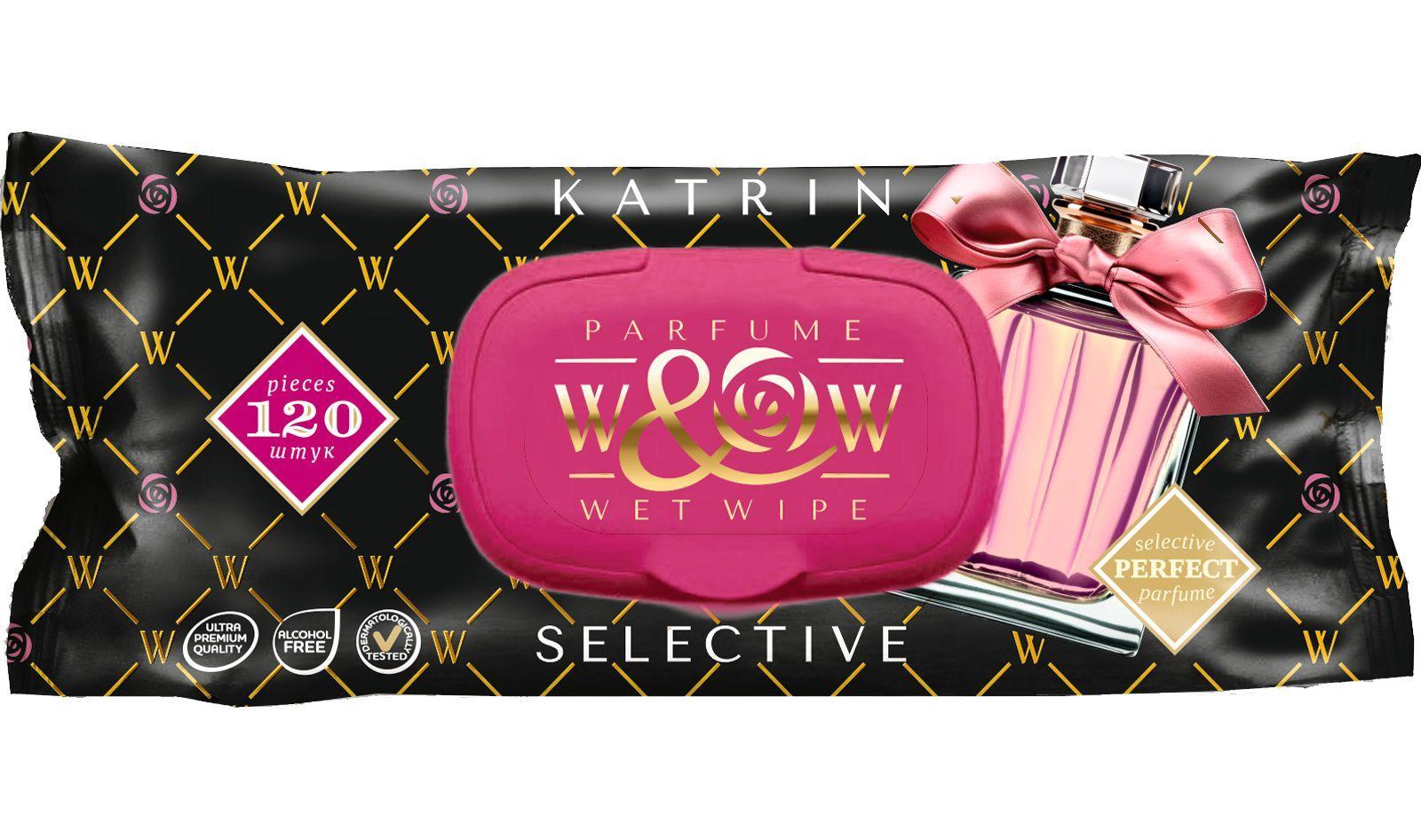 Салфетки влажные парфюмированные W&W Katrin 120 шт., флоу-пак
