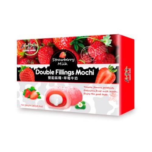 Пирожное моти японское рисовое Double Fillings Mochi Клубника с молоком 180 гр., картон
