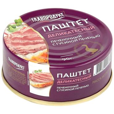 Паштет Главпродукт деликатесный из гусиной печени, 90 гр., ж/б
