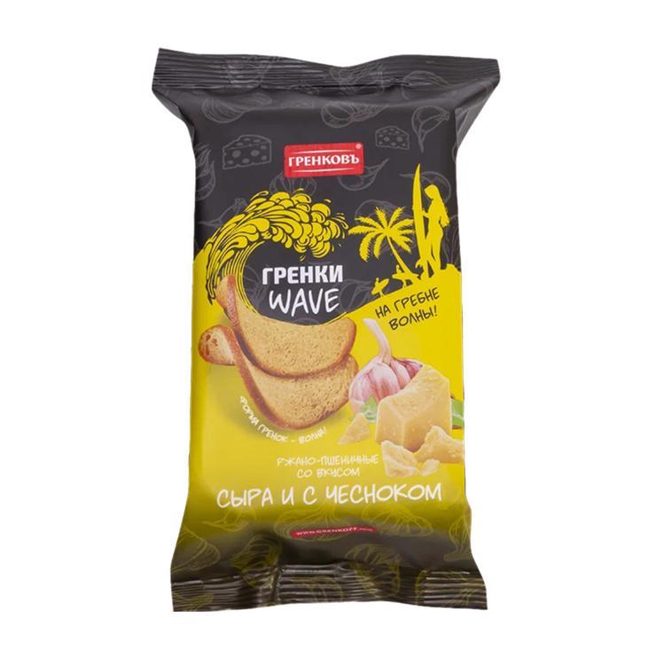 Гренки Гренковъ WAVE ржано-пшеничные со вкусом сыра с чесноком 75 гр., флоу-пак