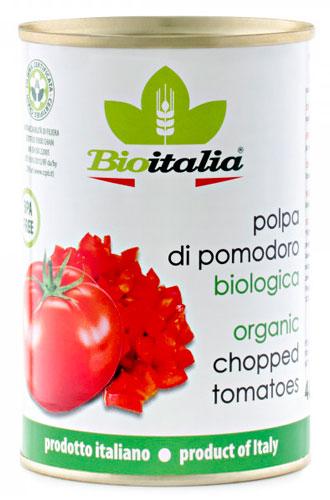 Томаты Bioitalia очищенные резанные в томатном соке, 400 гр, ж/б