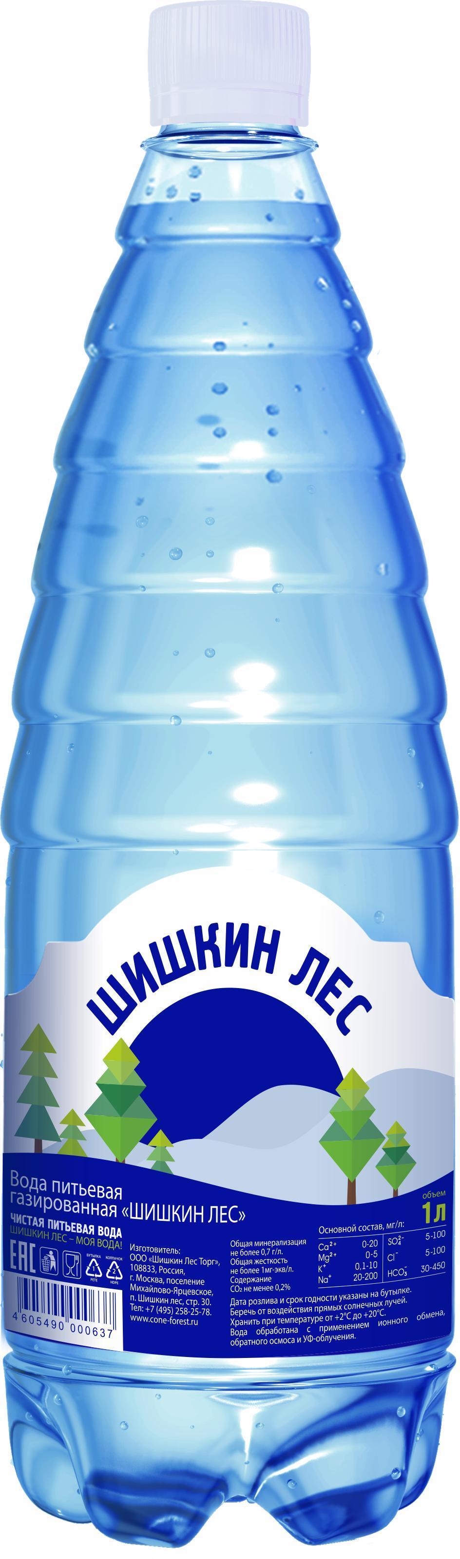 Вода Шишкин Лес питьевая газированная, 1 л., ПЭТ