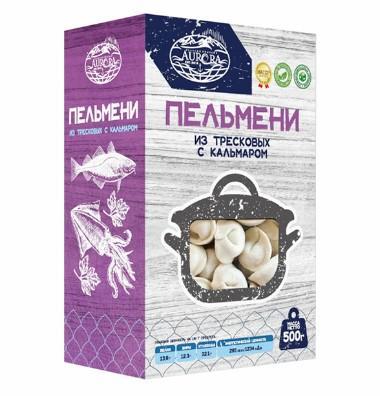 Пельмени Aurora из трески и командорск кальмара 500 гр., картон