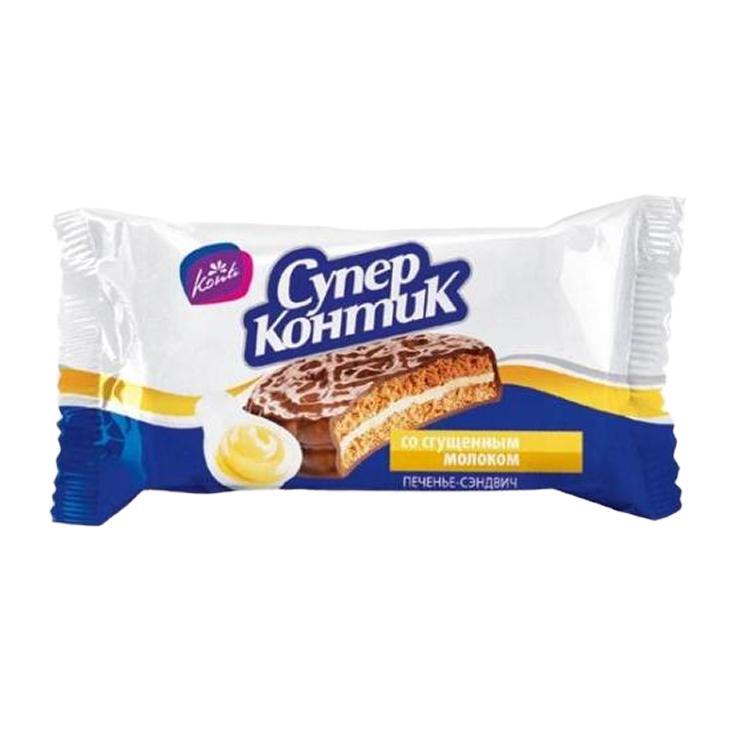 Печенье-сэндвич Konti Супер Kontiк со сгущенным молоком 100 гр., флоу-пак