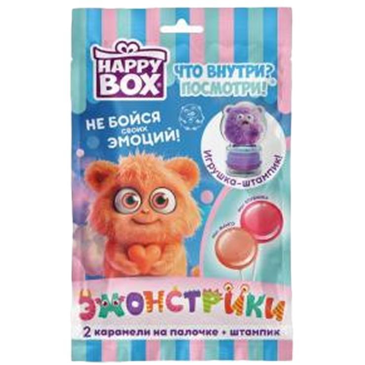 Карамель на палочке Happy Box эмонстрики фигурка клубника и манго 20 гр., флоу-пак