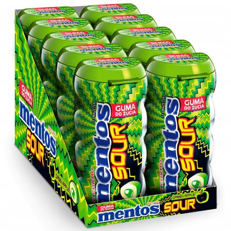 Жевательная резинка Mentos Sour зеленое яблоко 30 гр., пластик