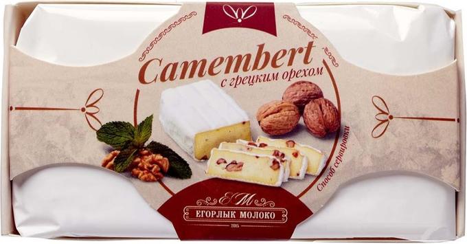 Сыр мягкий Егорлык молоко камамбер с белой плесенью с грецким орехом 125 гр., картон