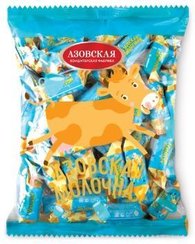 Конфеты молочные Азовская КФ Азовская коровка 1 кг., флоу-пак
